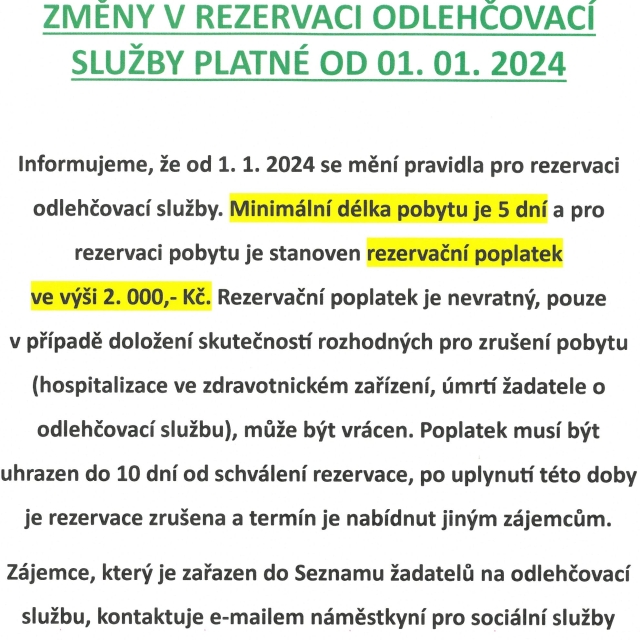 Změny v rezervaci odlehčovací služby platné od 1.1.2024